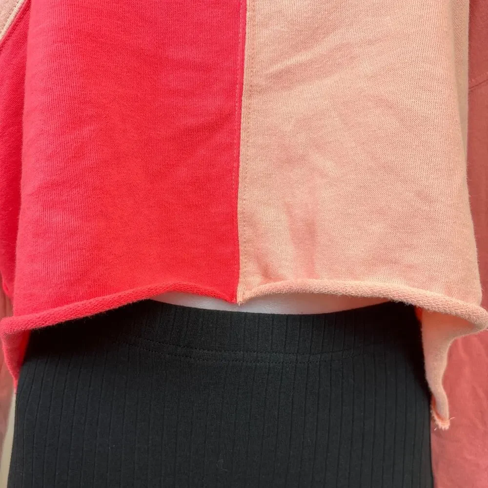 Wild Fable Womens Pink Long Sleeve Color block Cropped Sweatshirt Sweater Top S - Picture 5 of 7
